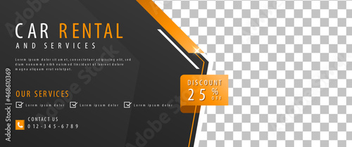 Car rental and services horizontal banner template design. Modern banner with place for the photo. Usable for banner, cover, header, and background.