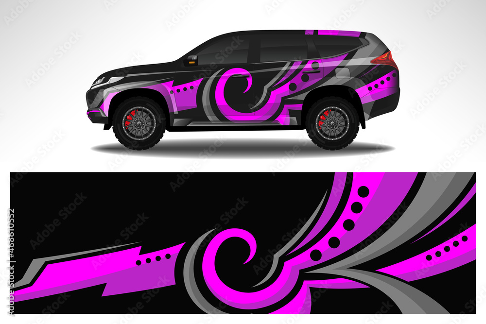 Car wrap design race livery vehicle vector. Graphic abstract stripe racing background kit designs for vehicle, race car, rally, adventure and livery Car wrap design race livery vehicle vector. Graphic abstract stripe racing background kit designs for vehicle, race car, rally, adventure and livery