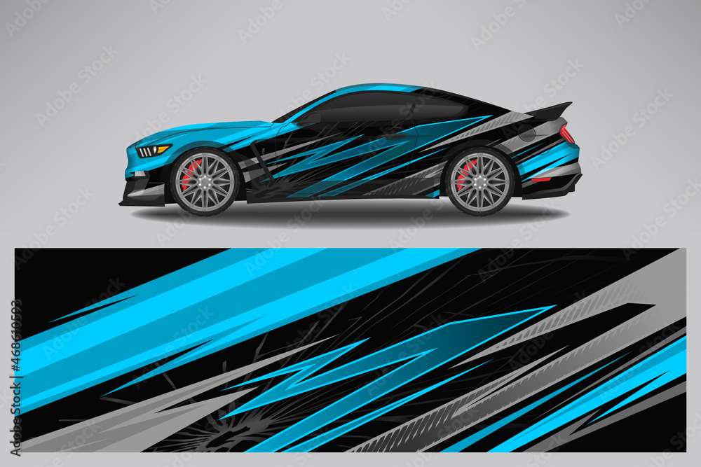Car wrap design race livery vehicle vector. Graphic abstract stripe racing background kit designs for vehicle, race car, rally, adventure and livery