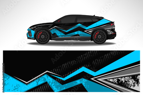 Car wrap design race livery vehicle vector. Graphic abstract stripe racing background kit designs for vehicle, race car, rally, adventure and livery