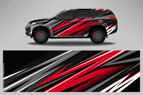 Car wrap design race livery vehicle vector. Graphic abstract stripe racing background kit designs for vehicle  race car  rally  adventure and livery