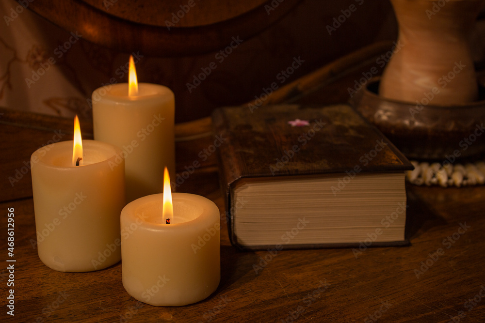 Christmas book on window sill and free space Christmas book on window sill and free space