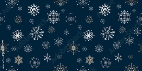 Seamless Christmas pattern snowflakes. .Blue background . Seamless  backgrounds design. Vector illustration.Merry Christmas Corporate Holiday cards