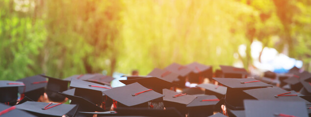 Image blur education group of graduates during commencement. Concept education congratulation in University Degree. Graduation Ceremony