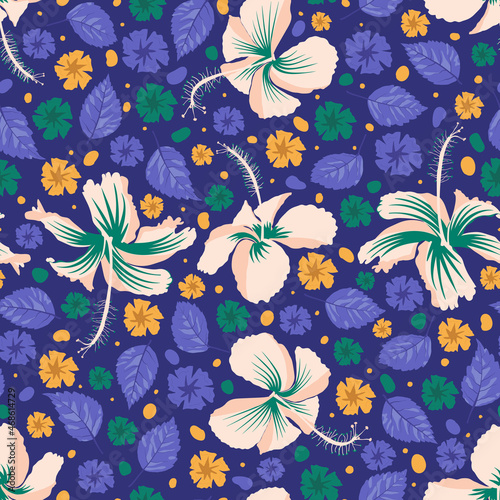 Boxlike square shaped allover seamless swatch pattern for wearable clothing, textile fabrics, mattress, divan, throw blanket etc. Sophisticated big flower shaped nature theme artwork.