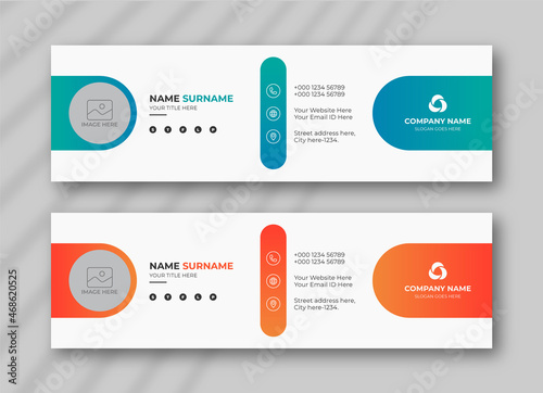 Email signature. Emailers author visit cards user interface design template vector. Illustration of business address, telephone, profile person ui