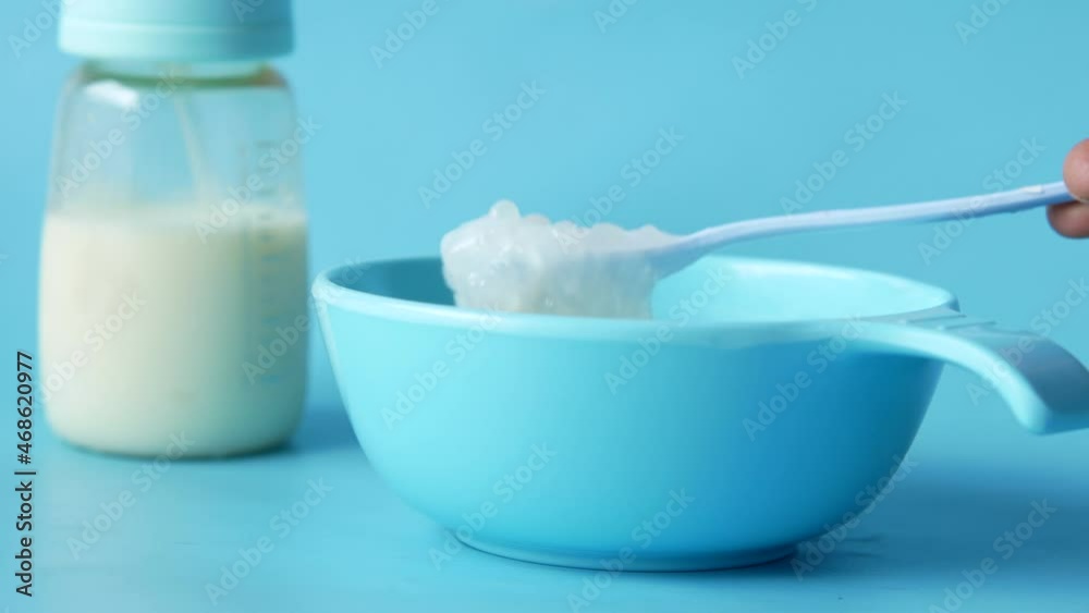 Close up of baby food in a bowl on table Close up of baby food in a bowl on table
