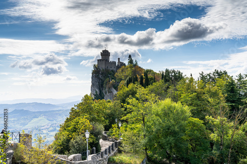 the Rocca della Guaita Castle on top of the mountain in the capital of San Marino photo