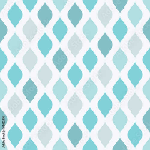 Seamless geometric pattern with light blue and aquamarine ornament.