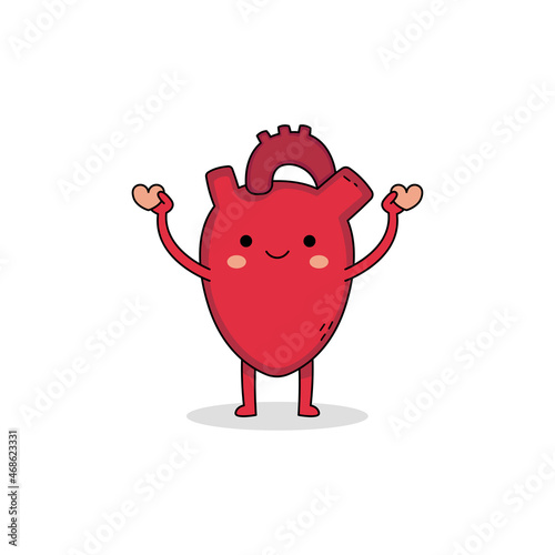 Cute human organ heart cartoon character spreading love