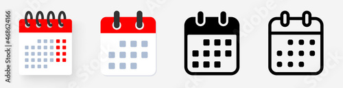 Calendar icons set. Weekly calendar icon. Outline and flat style. Calendar symbol for apps and website. Calendar icon difference style - stock vector.