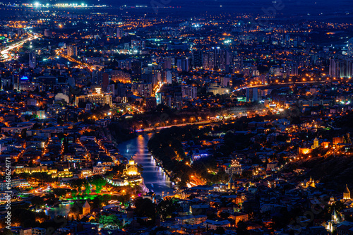 September 02  2021 - Tbilisi  Georgia  Beautiful panoramic night view of the capital of Georgia Tbilisi  bird s eye view