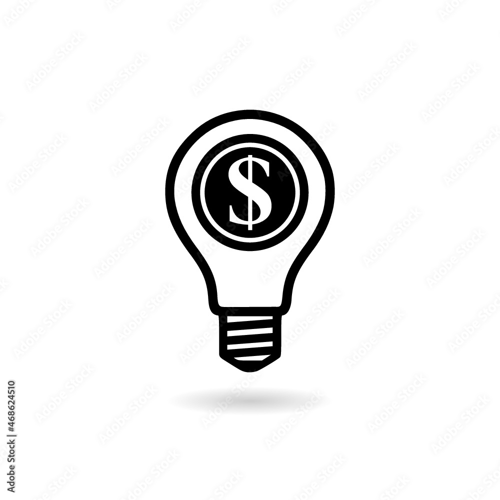 Light bulb with dollar symbol icon with shadow isolated on white background Light bulb with dollar symbol icon with shadow isolated on white background