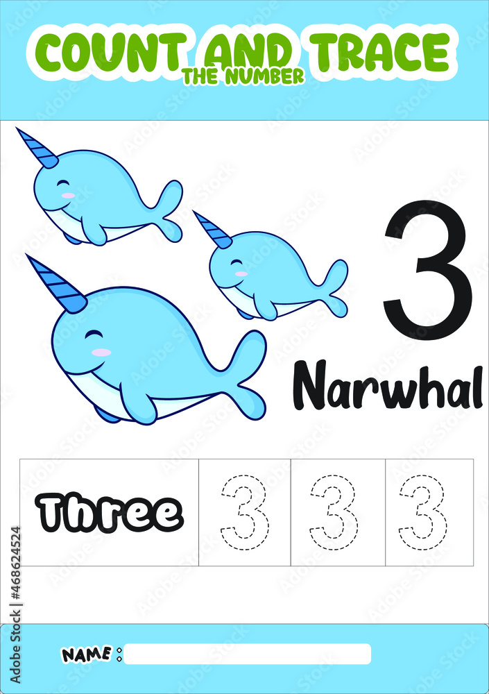 Obraz premium number trace and color narwhal 