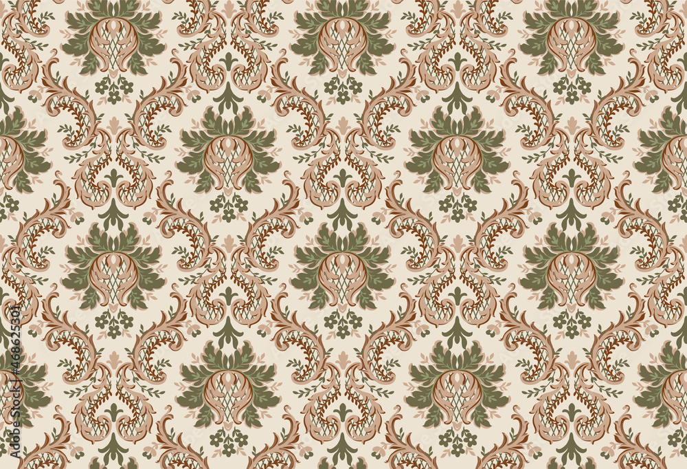 damask pattern with flowers and vintage tapestry motifs, perfect for fabrics and decoration