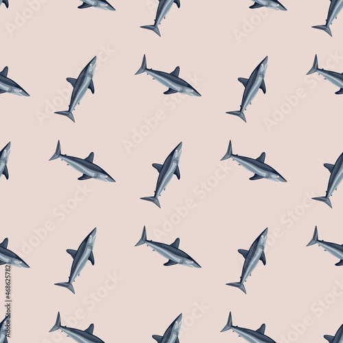 Seamless pattern shark Mako on light pink background. Animal templates for fabric.