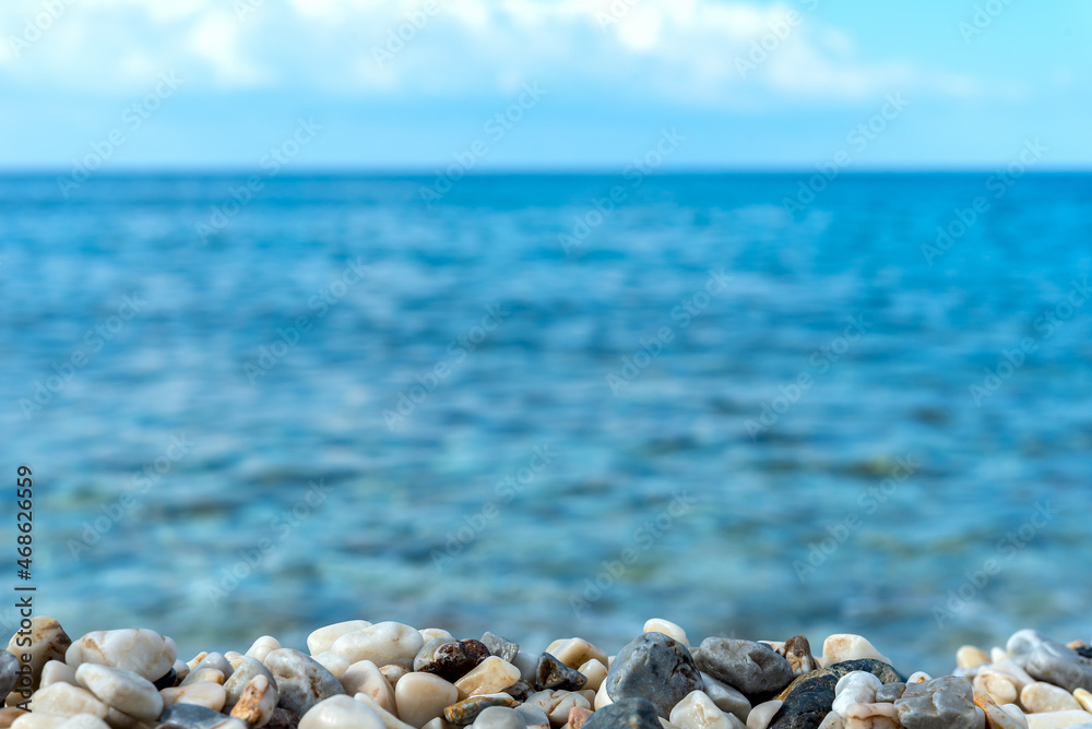 Sea pebbles and the blued Mediterranean Sea in Turkey. Sea pebbles and the blued Mediterranean Sea in Turkey.