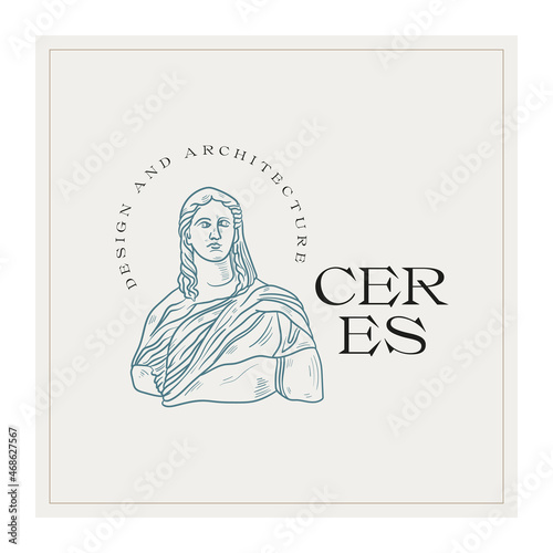 Antique Greek classic statues vector logo. Modern tattoo and logotip. Hand drawn mythical trendy Vector