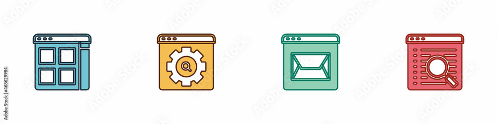 Set Browser files, setting, Website and mail and Search engine icon. Vector Set Browser files, setting, Website and mail and Search engine icon. Vector