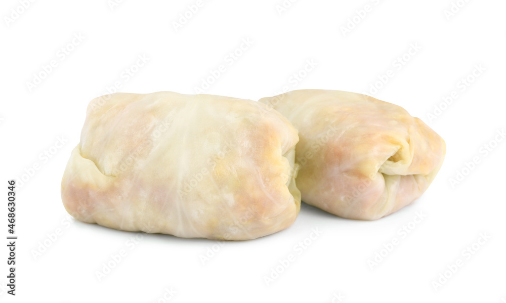 Uncooked stuffed cabbage rolls on white background Uncooked stuffed cabbage rolls on white background