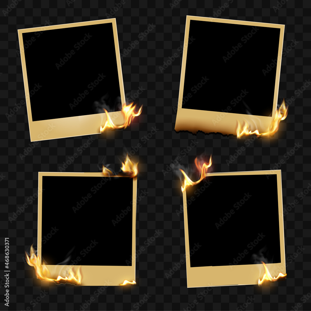 Burning polaroids. Vector fire frames. Stock Vector | Adobe Stock
