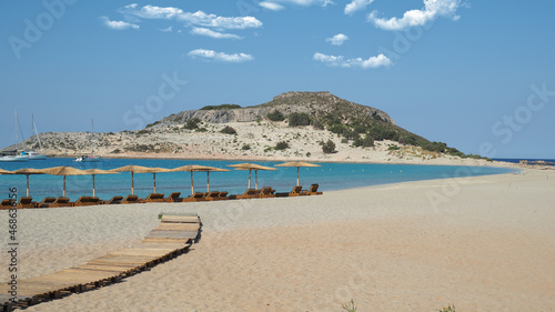 Fototapeta Naklejka Na Ścianę i Meble -  Beautiful sandy beach of Simos with crystal clear turquoise sea and natural sand dunes, Elafonisos island, Peloponnese, Greece