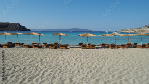 Beautiful sandy beach of Simos with crystal clear turquoise sea and natural sand dunes  Elafonisos island  Peloponnese  Greece