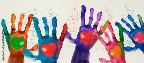 hands and hearts. Watercolor design element