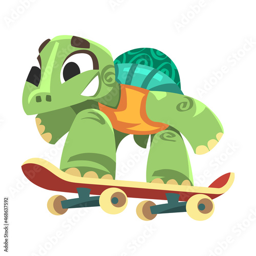 Turtle in Sportswear Riding Skateboard Doing Sport Vector Illustration