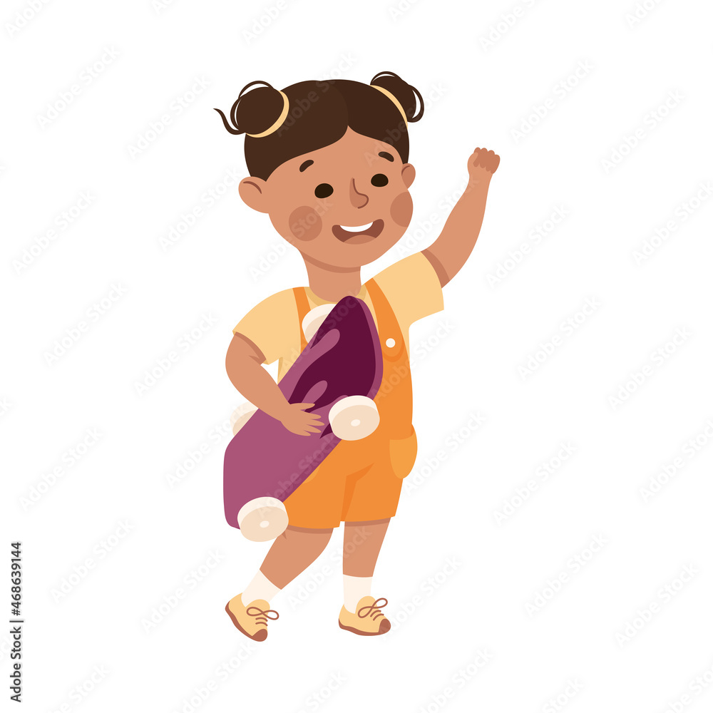 Little Girl with Skateboard in Skate Park Having Fun and Enjoying Recreational Activity Vector Illustration Little Girl with Skateboard in Skate Park Having Fun and Enjoying Recreational Activity Vector Illustration