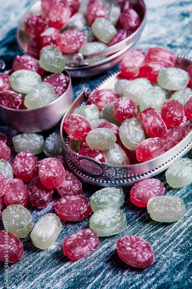 Colorful candies with jelly and sugar. Sweets as background