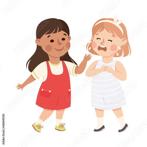 Little Girl Supporting and Comforting Crying Friend Vector Illustration