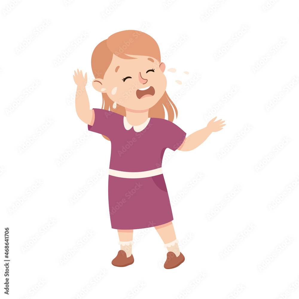 Little Girl in Dress Standing and Crying Out Loud Feeling Sad Vector Illustration Little Girl in Dress Standing and Crying Out Loud Feeling Sad Vector Illustration