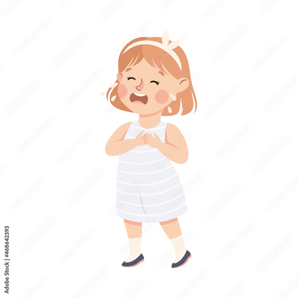 Little Girl Standing and Crying Out Loud Feeling Sad Vector Illustration Little Girl Standing and Crying Out Loud Feeling Sad Vector Illustration