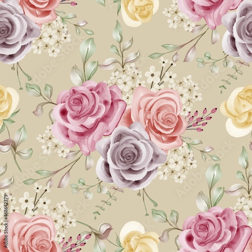 seamless pattern with soft Rose flower watercolor
