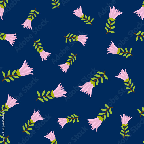 Seamless pattern with pink flowers on blue background