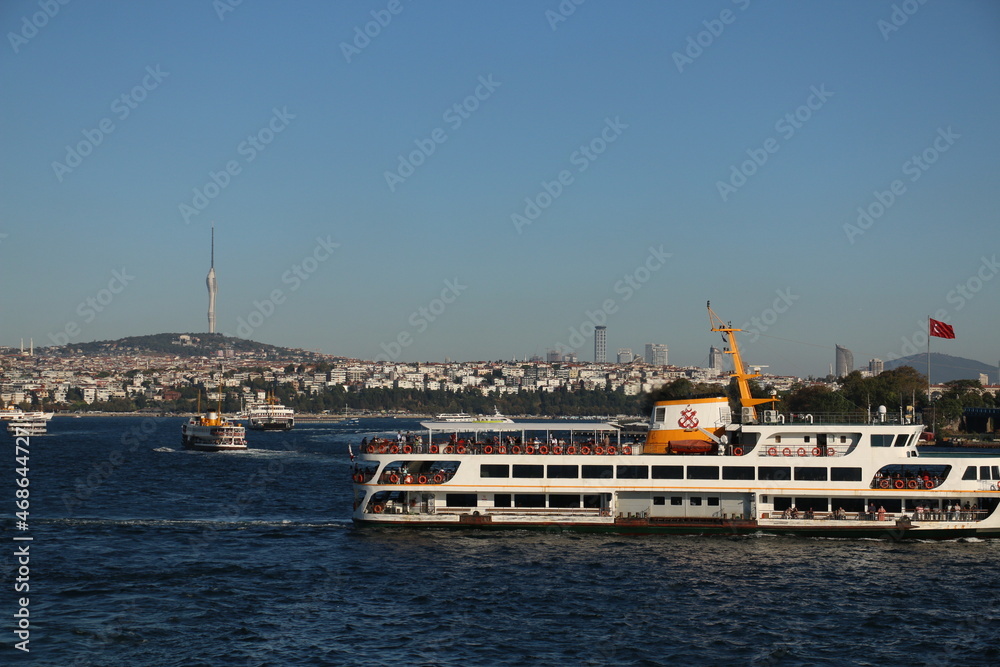 selective focus, 03.08.2021 turkey istanbul: view of newly built tv tower in istanbul's high Çamlıca district with tourist ships from Galata bridge
selective focus, 03.08.2021 turkey istanbul: view of newly built tv tower in istanbul's high Çamlıca district with tourist ships from Galata bridge