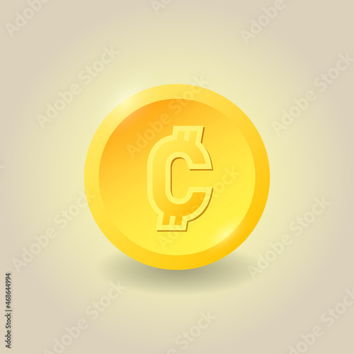 Gold Costa Rican Colon coin. Finance sign concept for websites, web design, mobile app, infographics. Vector illustration. photo