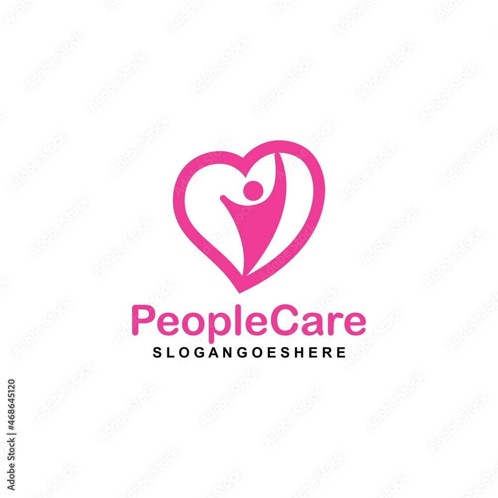 People Care Heart Shaped Logo Design Template. Symbol of care for fellow human beings, solidarity human concept vector illustration, humanitarian activities