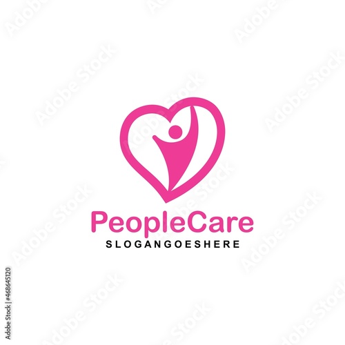 People Care Heart Shaped Logo Design Template. Symbol of care for fellow human beings  solidarity human concept vector illustration  humanitarian activities