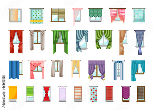 Vector collection of windows with curtains.