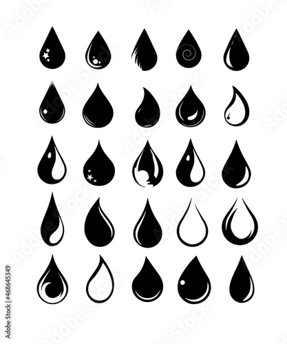 Liquid drops set. Icons for creating prints, logos, stickers.