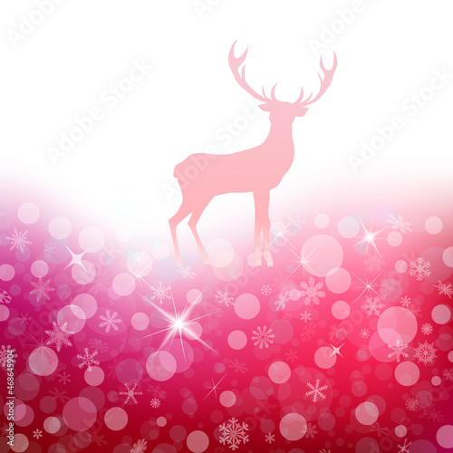 Christmas deer on a red shining background. Vector illustration