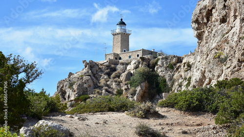 lighthouse Melagavi Korinthia near village Perachora in Greec