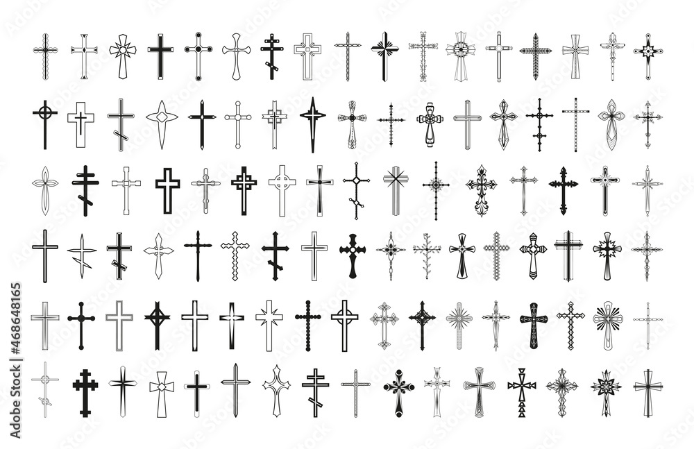 Collection of monochrome crosses in a linear style. Collection of monochrome crosses in a linear style.