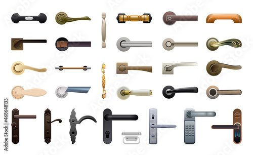 Vector collection of realistic door handles.