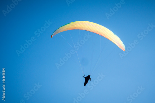 paragliding flight in the mountains. Le Grand-Bornand, France