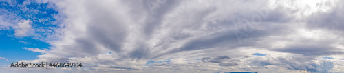 Panoramic view of blue sky with clouds.
