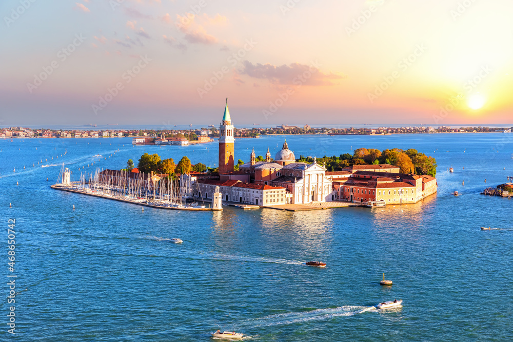 Famous San Giorgio Maggiore island of Venice, beautiful sunset view, Italy