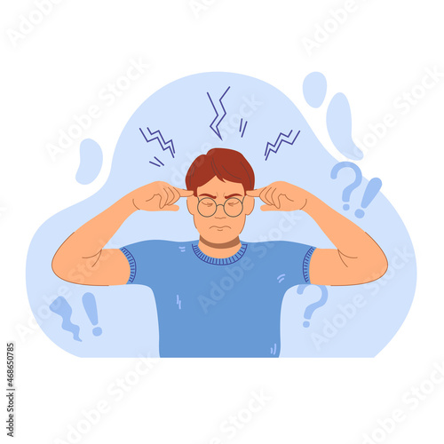 Men flat vector illustrations. Presentation a stressed men, tired, angry. Office workers, cartoon characters. The flat illustration of people for banner, podcast, web, blog design.